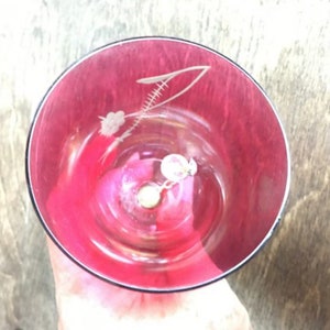 VTG Fine Cranberry Red Crystal Bell With Hand Etched Flower image 2