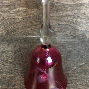 VTG Fine Cranberry Red Crystal Bell With Hand Etched Flower image 4