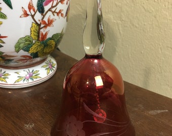 Lovely Hand Etched Red Crystal Bell