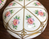 VTG Limoges Hand Painted Rose Bon Bon Box - Gold Trim
