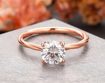 Solitaire Moissanite Engagement Ring, 14k Rose Gold Bridal Ring, Round Cut 7mm Moissanite Wedding Ring, Proposal Ring, Dainty Prong Set Ring