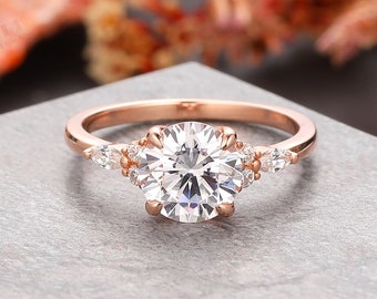 Stacking Moissanite Bridal Ring, 14k Plain Gold Moissanite Ring,Round Cut 8mm Moissanite Proposal Ring,Delicate Women Ring,Promise Ring Gift
