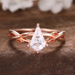 Art Deco Twist Band Prong Set Bridal Ring, Art Deco 6x9mm Kite Moissanite Lab Diamond Anniversary Ring, Moissanite Engagememt Wedding Ring