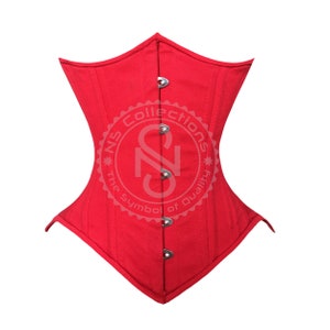 Heavy Duty Steel boned Red Cotton Underbust waist Training Shaper Lacing Corset  - All Sizes Available