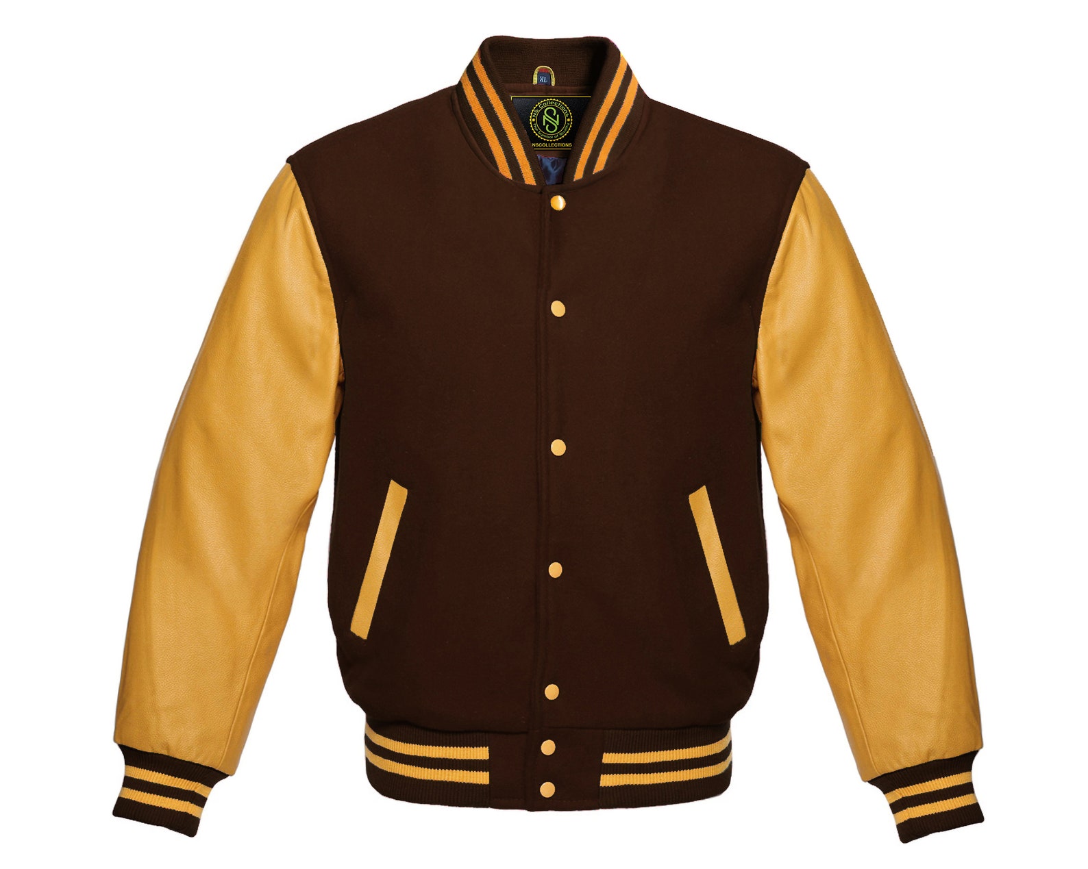 Varsity Jacket Letterman Baseball Bomber Style Dark Brown Wool Blend ...