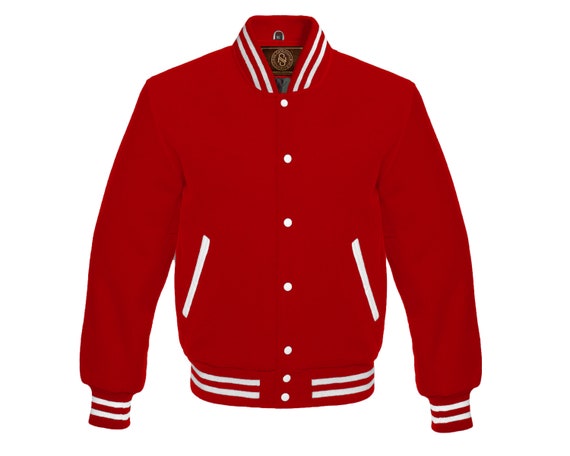 Red jacket with white stripes on sleeves sale