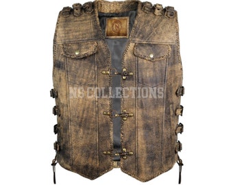 Men's Cowhide Leather Vest for Motorcycle/Biker