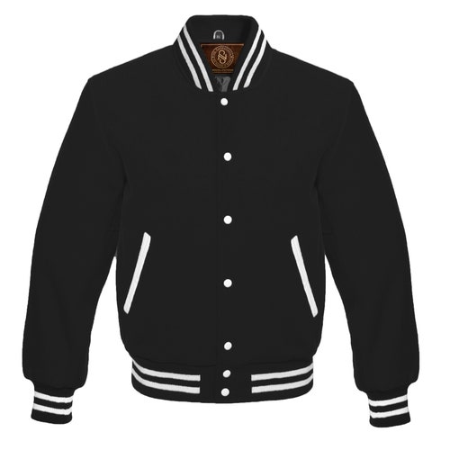 All Black Wool With White Stripes Varsity Jacket Letterman - Etsy