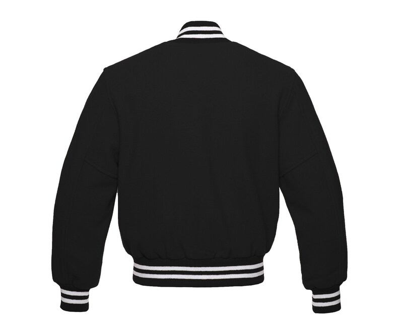 All Black Wool With White Stripes Varsity Jacket Letterman Etsy