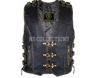 Men's Cowhide Leather Vest for Motorcycle/Biker