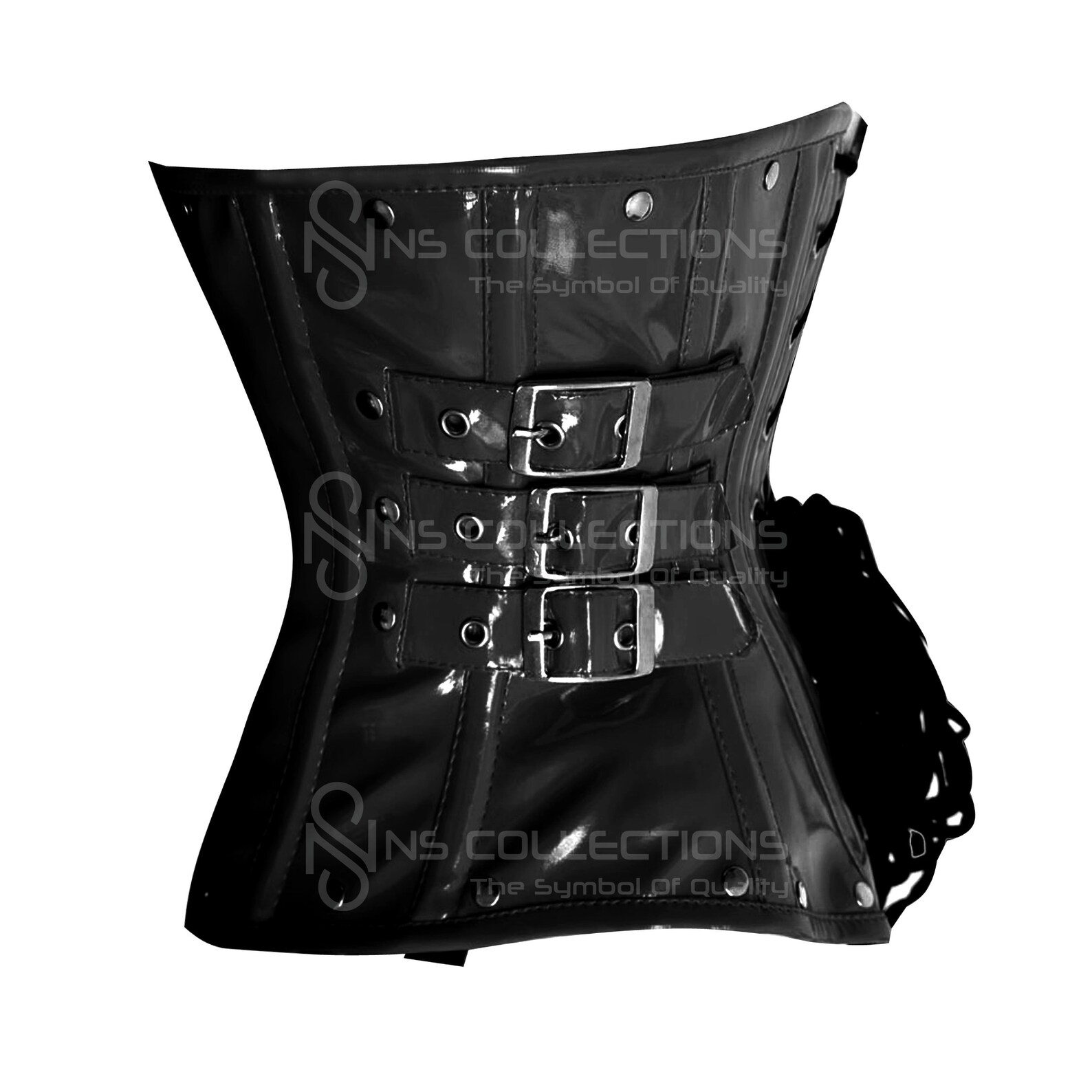 Steel boned PVC waist corset - red black waspie cincher underbust 24 26 28 30 32