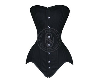 Heavy Duty 26 Double Steel Boned Waist Training Cotton Longline Torso Over bust Corset - All Sizes Available