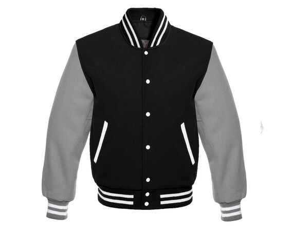 All Wool Varsity Jacket Letterman Baseball Bomber Style Black | Etsy