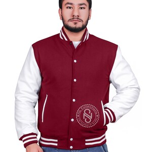 Uomo Marrone Baseball Pelle Giacca Distintivi Varsity College Bomber Uomo Marrone Baseball Pelle Giacca Distintivi Varsity College Bomber