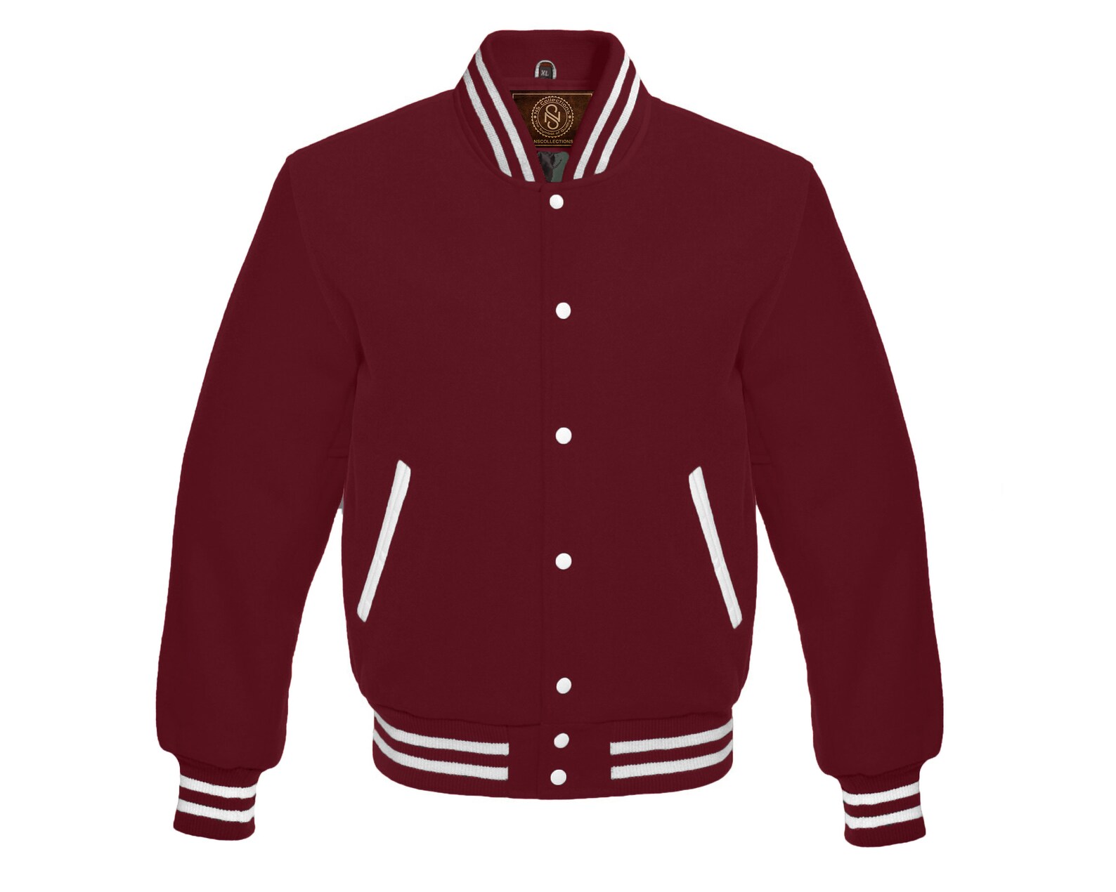 All Maroon Wool With White Stripes Varsity Jacket Letterman Baseball