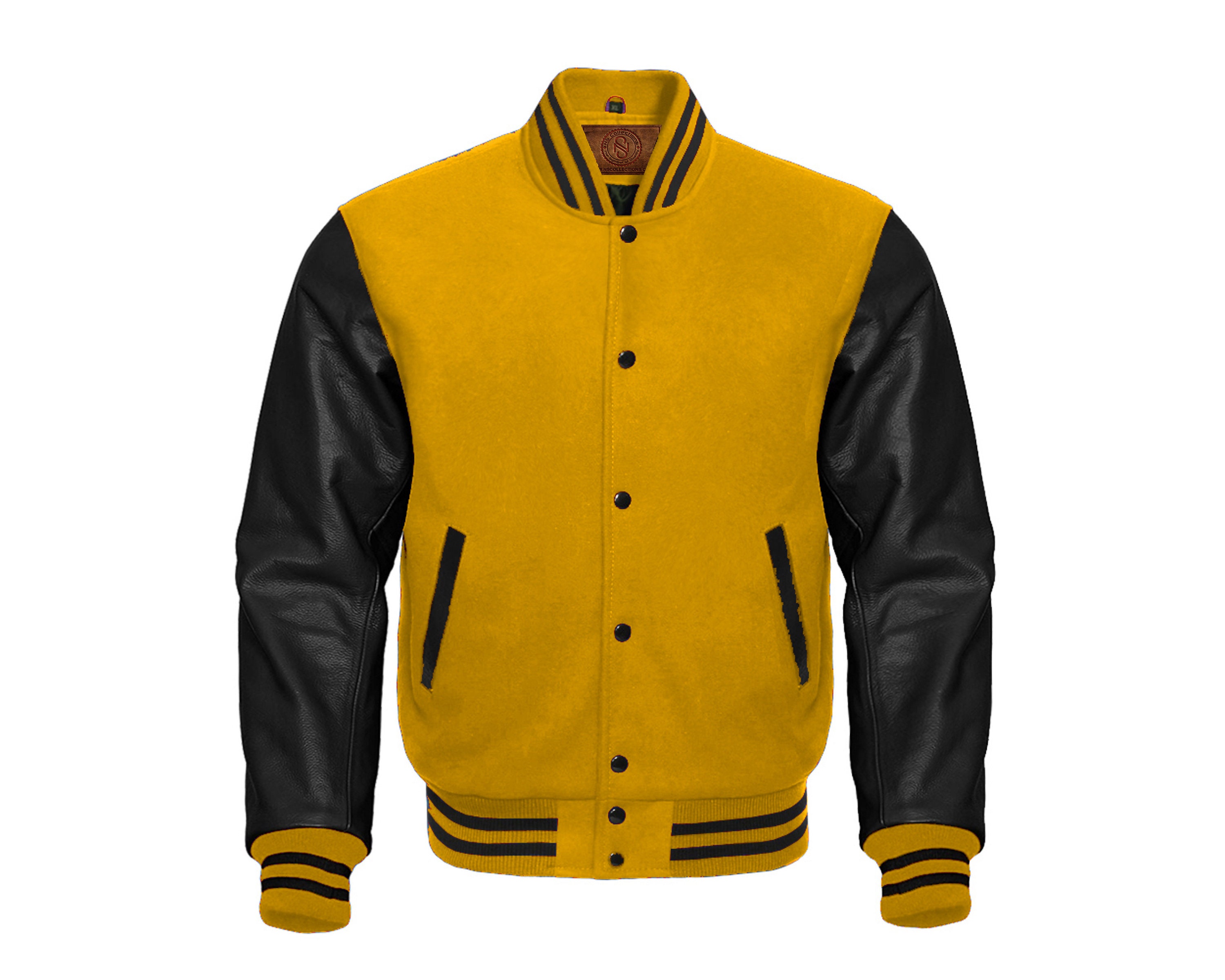 Varsity Baseball Mens Black And Yellow Letterman Jacket