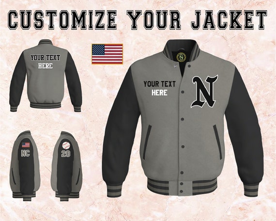 Custom Varsity Letterman Baseball Jacket Gray Leather & Black 