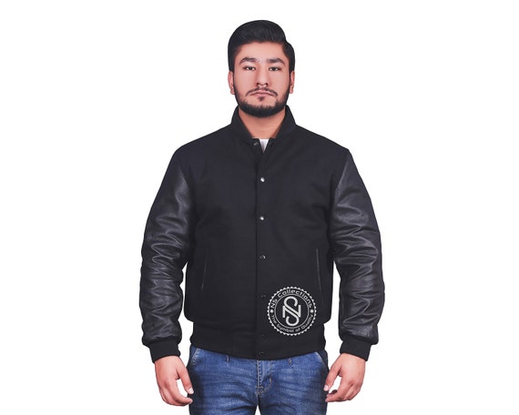 Mens baseball jacket leather sleeves cheap