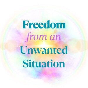 May include: An abstract image with the words "Freedom from an Unwanted Situation" in teal and purple text. The background features a soft, colorful blend of pastel hues, with a bright, glowing center.