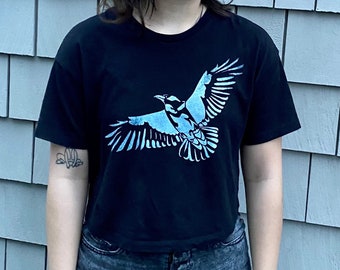 Screen Printed Crow Cropped Graphic Tee