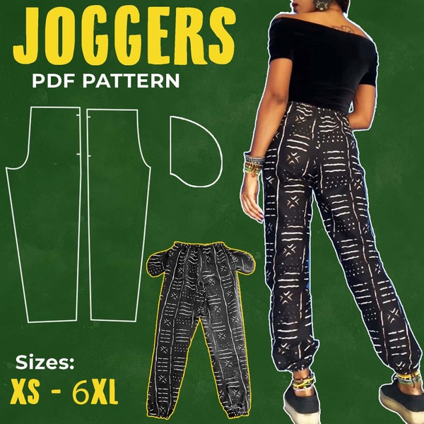 Elastic Waistband Joggers PDF Sewing Pattern (Sizes: XS-6XL)