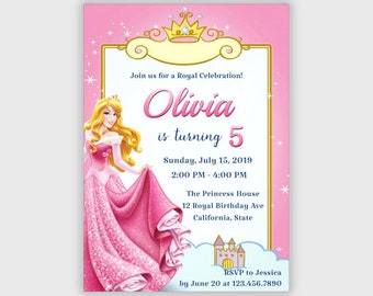 FREE Thank You card. Sleeping Beauty Princess Aurora birthday invitation printable Princess Theme invite Disney invite Size 5x7
