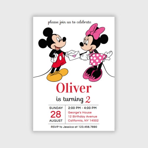 Castle Invitation Kingdom Invitation Mickey Mouse Invitation - Etsy