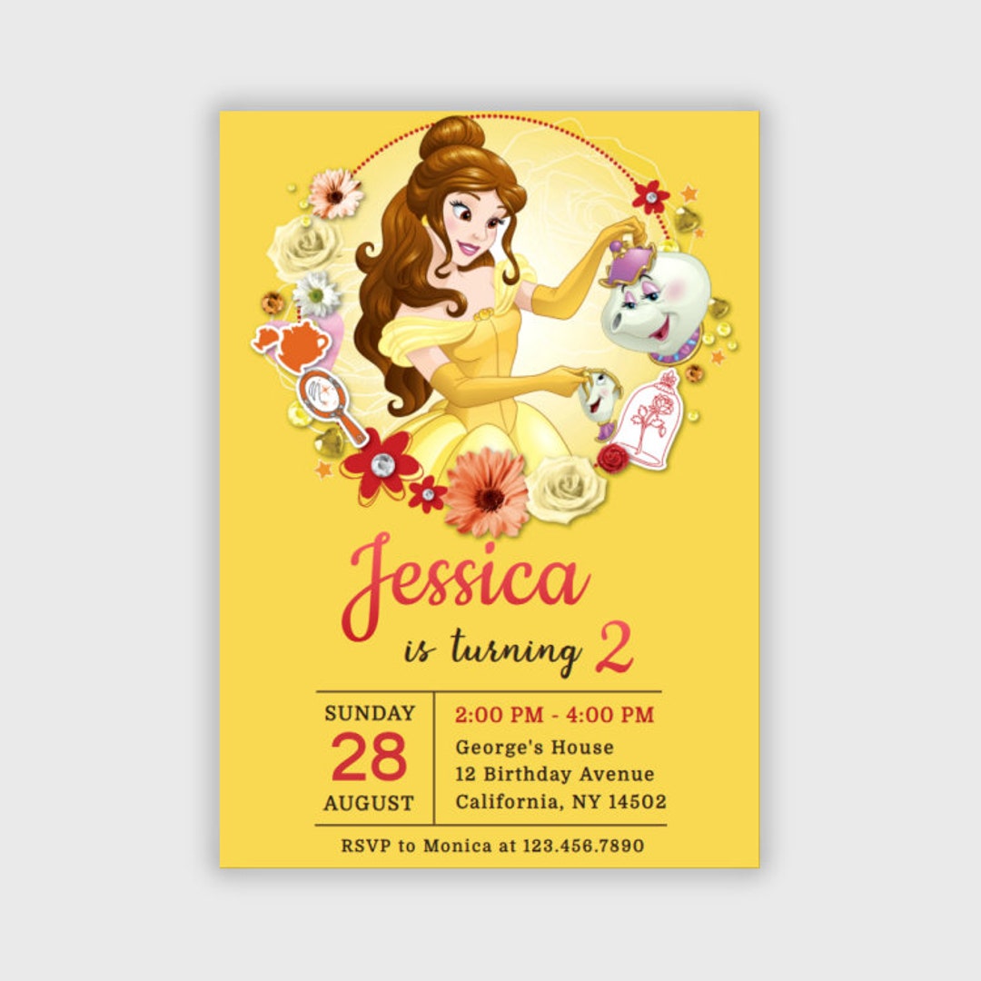 Princess Belle Girl Birthday Invitation Beauty and the Beast Etsy UK