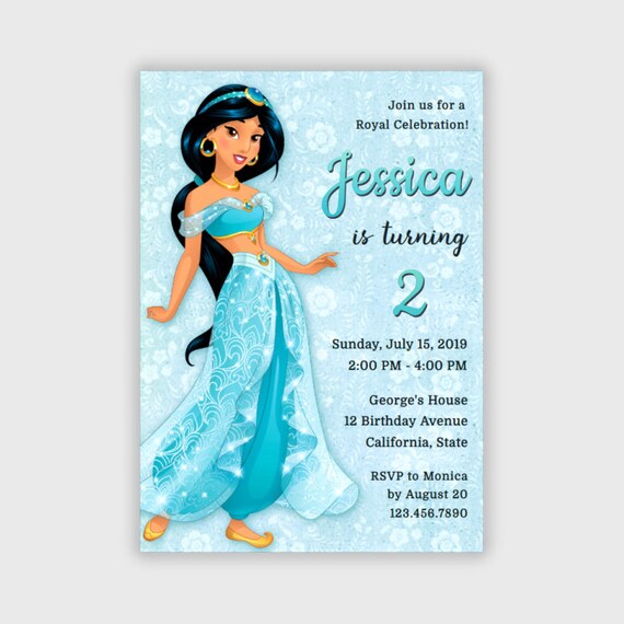 Download Princess Jasmine Girl Birthday Invitations Disney Aladdin Etsy