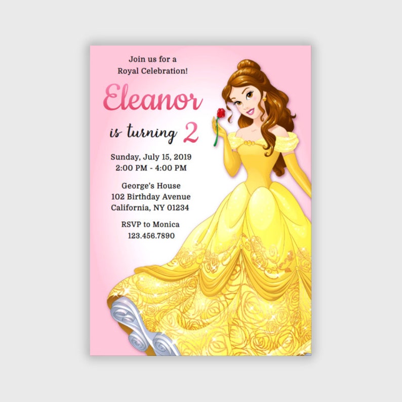 Princess Belle Birthday Invitation Disney Beauty and the - Etsy