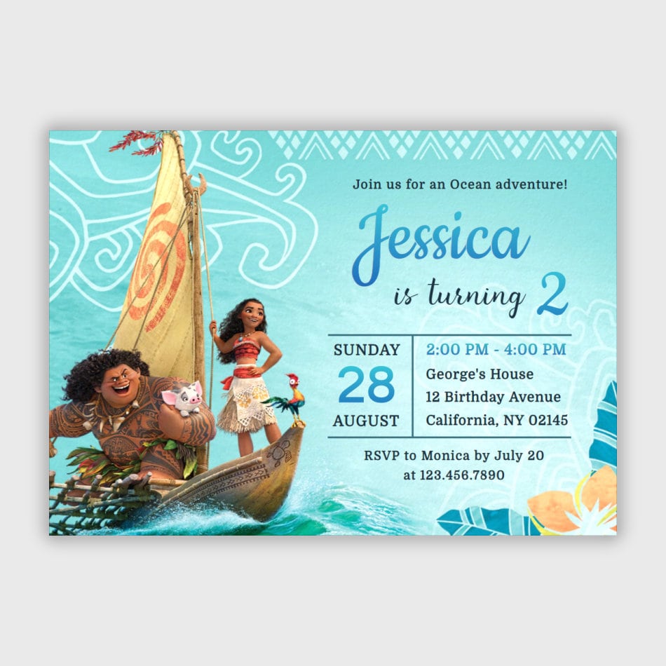 Moana Birthday Invitations Maui Birthday Party Invites Sea - Etsy