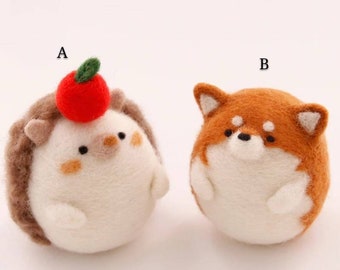 Needle Felting animal Kit brown beige Roving Wool DIY Handcraft Hedgehog