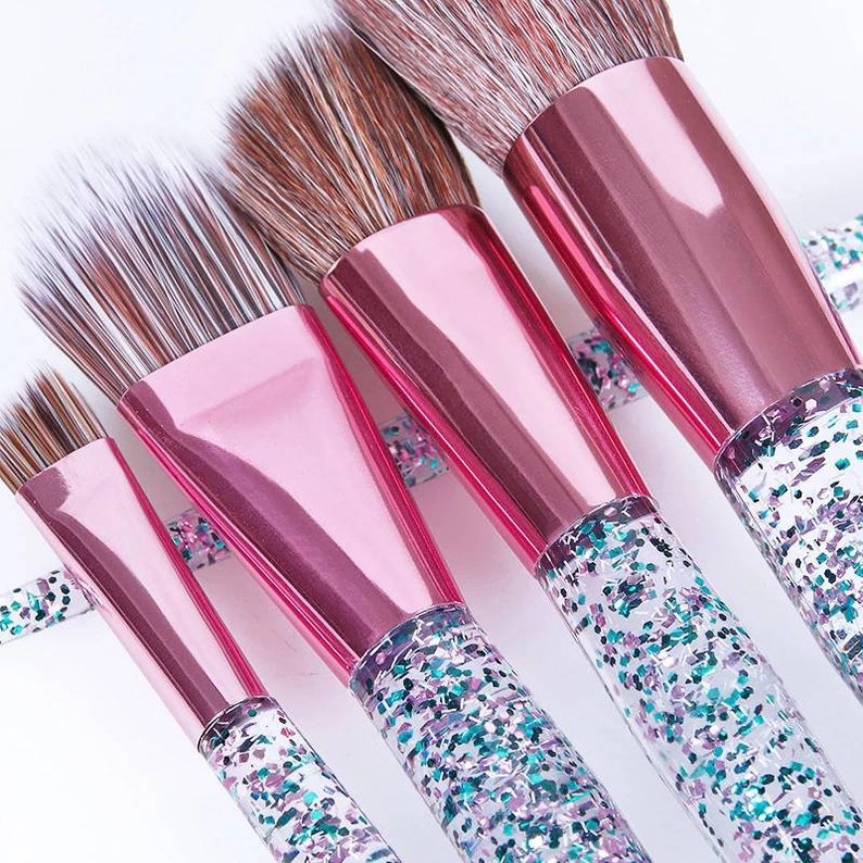 10 Pieces Glitter Makeup Brushes Set Crystal Handle Powder Etsy