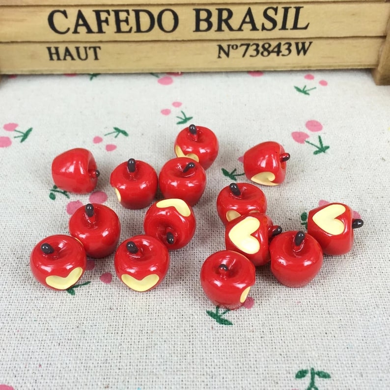 Red Apple Flat Back Resin Cabochon Red Apple W Heart Kawaii DIY Flat Back Embellishment Accessories Scrapbooking Craft:15mm
