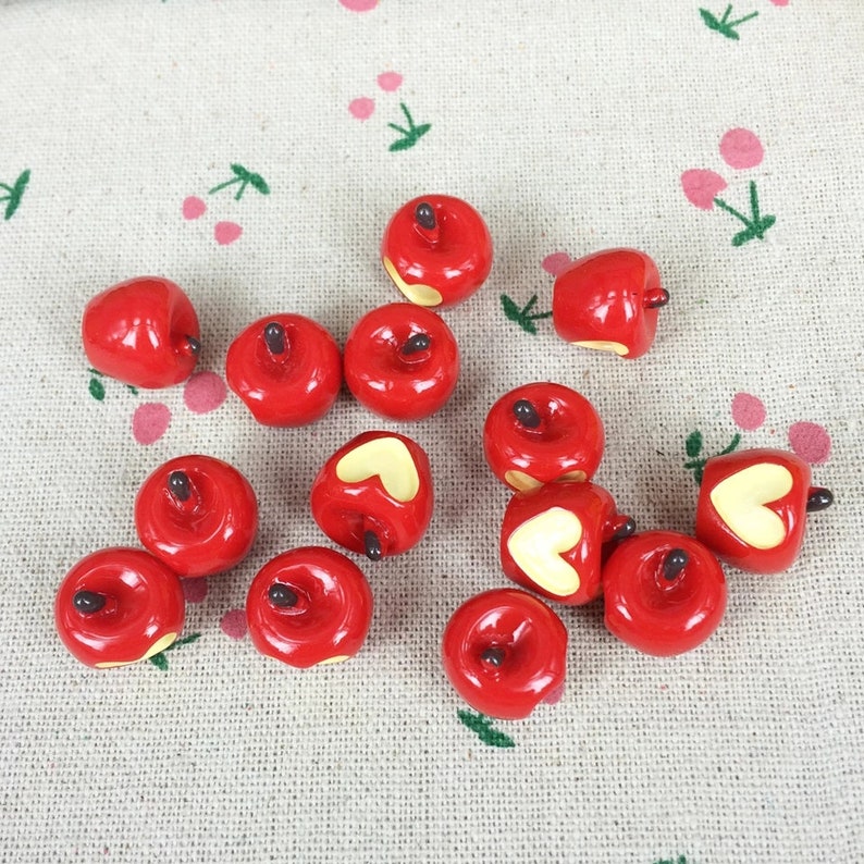 Red Apple Flat Back Resin Cabochon Red Apple W Heart Kawaii DIY Flat Back Embellishment Accessories Scrapbooking Craft:15mm