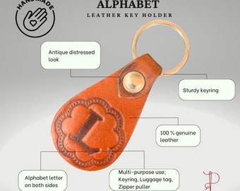 Personalized Handmade Leather Alphabet Letter Keyring - Custom Initial Keychain - Custom Alphabet Letter Keyring -Handmade Leather Keychain