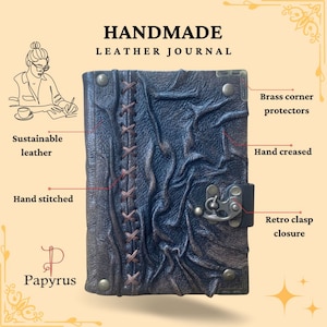 Handmade distressed leather bound journal, drawing sketchbook, notebook with blank pages, vintage leather journal -Papyrus Crafts