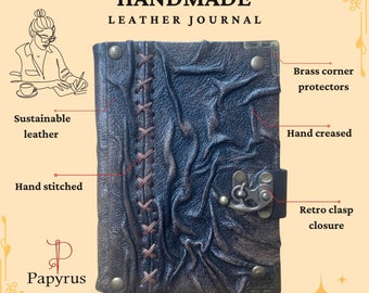 Handgemachtes Notizbuch mit Lederband in Distressed-Optik, Notizbuch mit leeren Seiten, Vintage Leder Journal - Papyrus Crafts