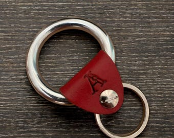 Personalised Leather & Stainless Steel Keyring - Custom Initial Key Ring - Handmade Gift for Him or Her -Heavy Duty Key Holder