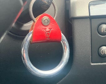 Personalised Leather & Stainless Steel Keyring - Custom Initial Key Ring - Handmade Gift for Him or Her -Heavy Duty Key Holder