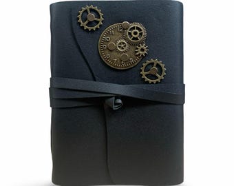 Steampunk-Inspired Handmade Leather Journal, Rustic Leather Diary, Distressed Leather Notebook, Vintage Steampunk Journal - Papyrus Crafts