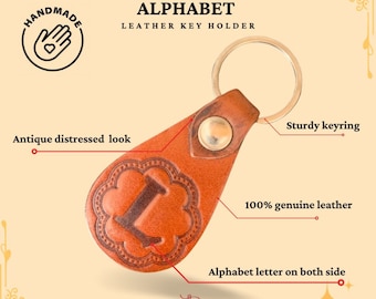 Personalized Handmade Leather Alphabet Letter Keyring - Custom Initial Keychain - Custom Alphabet Letter Keyring - Handmade Leather Keychain