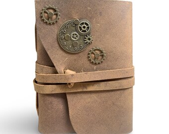 Steampunk-Inspired Handmade Leather Journal, Rustic Leather Diary, Distressed Leather Notebook, Vintage Steampunk Journal - Papyrus Crafts