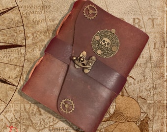 Steampunk-Inspired Handmade Leather Journal, Rustic Leather Diary, Distressed Leather Notebook, Vintage Skull Journal - Papyrus Crafts