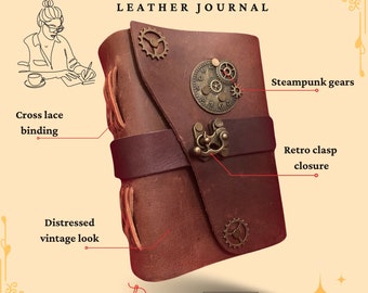 Steampunk-Inspired Handmade Leather Journal, Rustic Leather Diary, Distressed Leather Notebook, Vintage Steampunk Journal - Papyrus Crafts