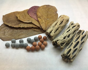 Nano Indian Almond Leaves x5, Mineral Balls x10, Red Bee Balls x10, Cholla Wood x3 for Freshwater Shrimp, Betta Fish, Free Shipping.