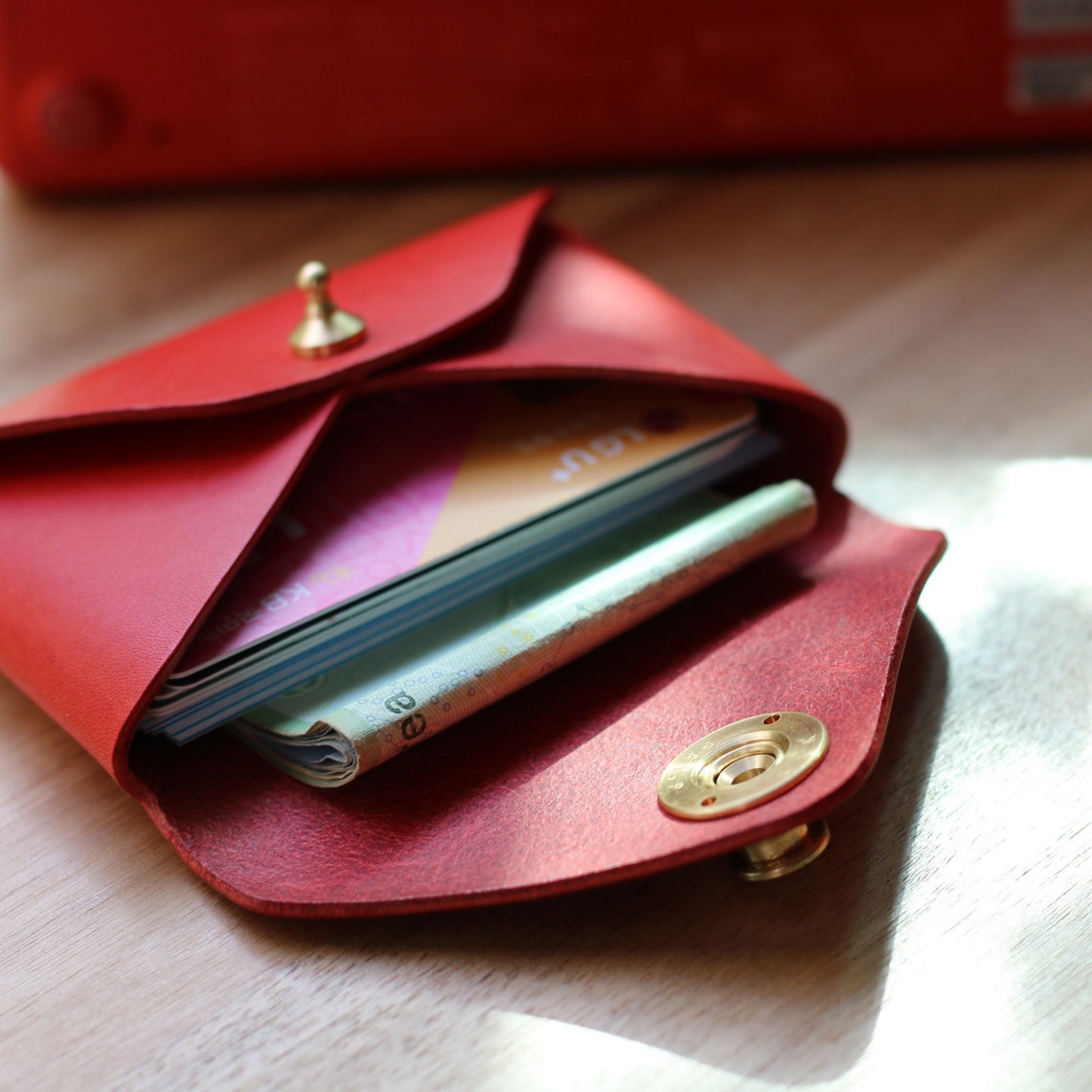 Red Leather Wallet Leather Wallet Wallet Slim Leather Etsy