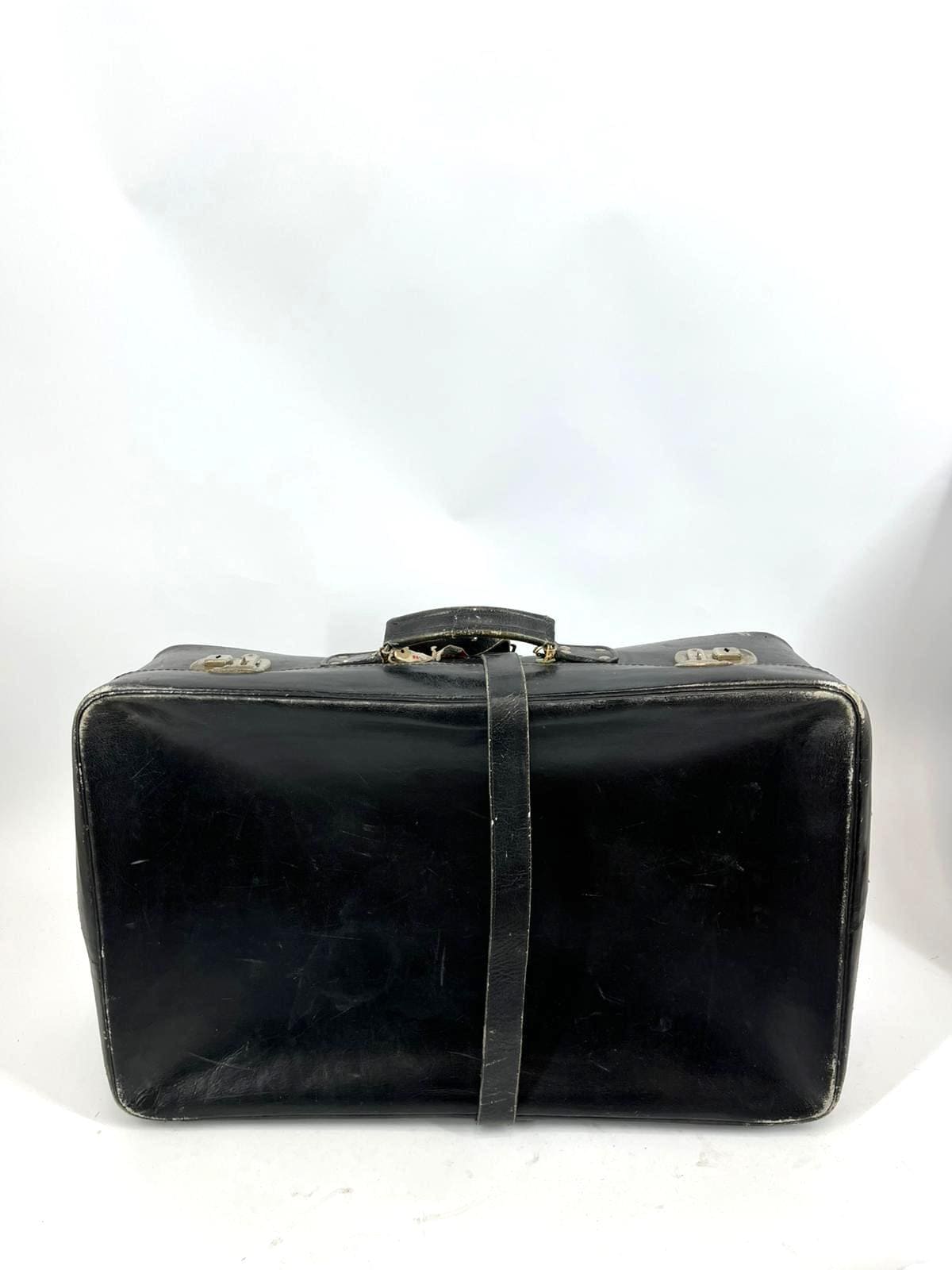 Vintage Black Leather Suitcase with Initials B. B.