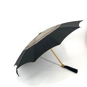Vintage 1940s/1950s Black Umbrella – Gray Center Panel, Gold Handle