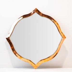 Octagonal shape Handmade solid Red copper flat metal Moroccan Mirror